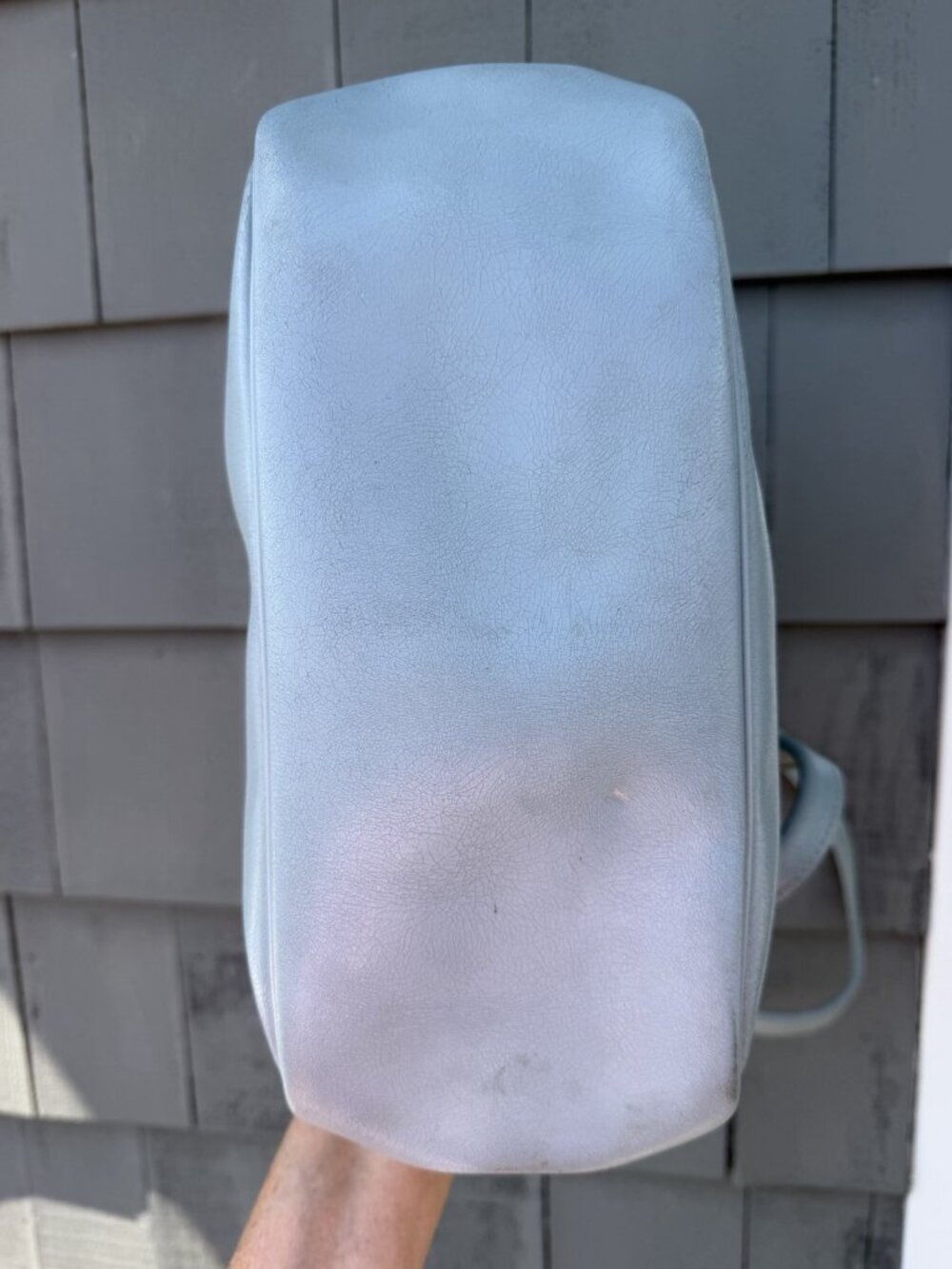 Vintage 90s Longchamp light blue leather double handle shoulder bag preppy - Picture 5 of 16